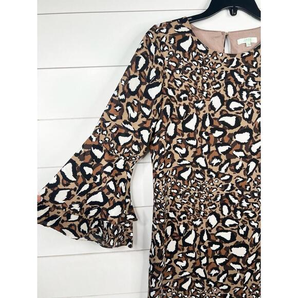 JADE Leopard Animal Print Shift Dress 3/4 Bell Sleeves Keyhole Back Size XS - Picture 4 of 13